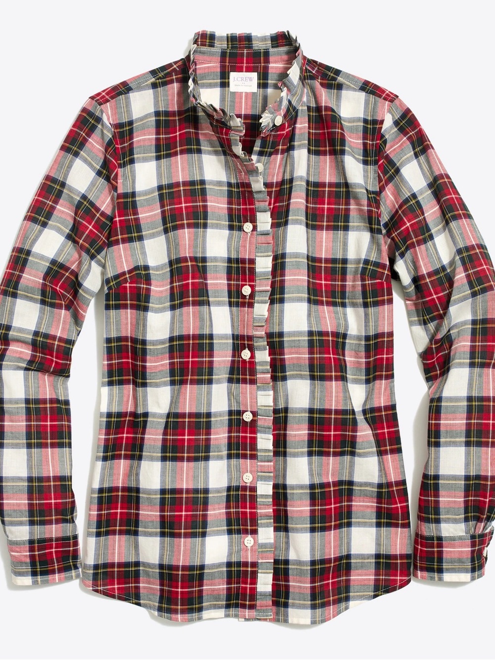 J.Crew Factory Ruffle Front Plaid Button Down Shirt Small 100% Cotton